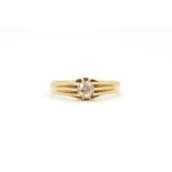 An 18ct yellow gold gipsy ring set with an old cut diamond, (P).