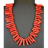 A single row necklace of branch coral beads. Beads L. 3.5cm. Necklace L. 46cm.