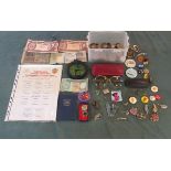 A collection of assorted items, to include: vintage coinage, costume jewellery, compass,