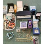 A mixed lot of gold, silver and costume jewellery,