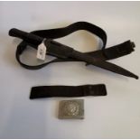 A German WWII K98 bayonet and belt with Swastika buckle.