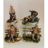 A collection of Capodimonte bisque porcelain tramp figure groups, all signed (4).