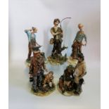 A collection of five large Capodimonte bisque porcelain figures, to include: fisherman, blacksmith,