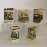 A collection early/mid-19th century pearlware and creamware commemorative mugs,
