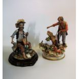 Two Capodimonte bisque porcelain figure groups, to include: a huntsman and a drunken tramp,