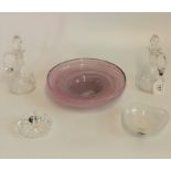 Several items of Mdina glassware, to include: a pink Mdina glass swirl bowl, crystal dish,