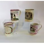 A collection of early 19th century creamware and lustre commemorative mugs,