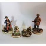 A collection of four Capodimonte bisque porcelain figure groups, to include: a farmer, musician,