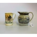 A pair of lustre pearlware Pugilist/bare knuckle boxing related mugs,