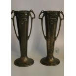 A pair of Art Nouveau Beldray metalware double handed vases.