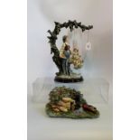 A Capodimonte resin figure group of a girl on a swing,
