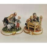 A Capodimonte bisque porcelain figure group of a watchmaker and his young companion,