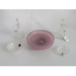 Several items of Mdina glassware, to include: a pink Mdina glass swirl bowl, crystal dish,