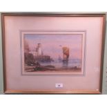 A framed and glazed watercolour 'Scarborough' by F J Callcott, signed bottom right, 20 x 30cm.