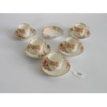 Five Limoges coffee cups with six associated saucers, marked H P Jebbult & Son, High Street, Exeter,