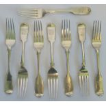 Eight hallmarked silver table forks, with blackbird and wheat motif to handles, London 1871/2.