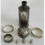 A hallmarked silver bottle cover 1892, monogrammed and dated 1908 to front,