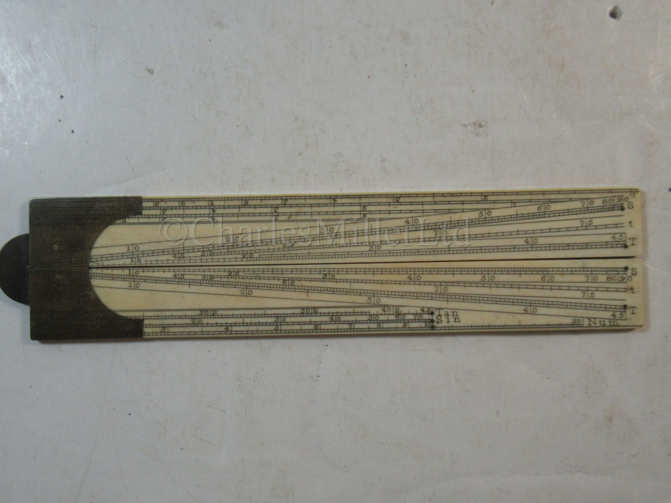 Ø A FOLDING IVORY AND BRASS SECTOR BY ADAMS, LONDON, CIRCA 1790 & 4 protractors - Image 4 of 9