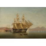 TOMMASO DE SIMONE (ITALIAN, c1805-1888): H.M.S. 'James Watt' at gunnery practise in the Bay of