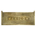 A BRASS TREADPLATE RECOVERED FROM THE WRECK OF THE HOSPITAL SHIP H..M.H.S. 'WARILDA'