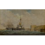 E. ROBINS (BRITISH, ACT. 1882–1902): H.M.S. 'Dreadnought' passing the 'Duke of Wellington' off