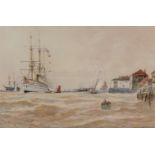 THOMAS BUSH HARDY (BRITISH, 1842–1897): The Indian troopship Jumnaleaving Portsmouth