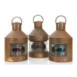 A SET OF COPPER AND BRASS MARINE NAVIGATION LAMPS, CIRCA 1950