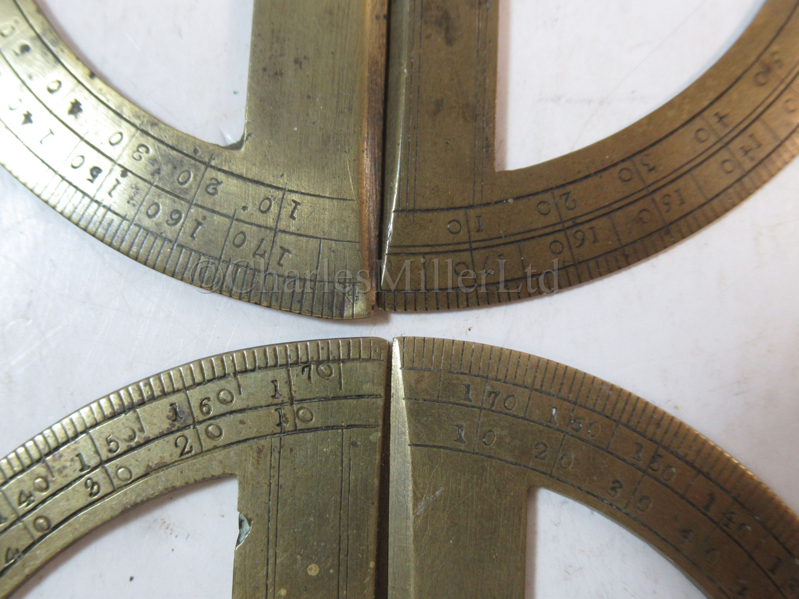 Ø A FOLDING IVORY AND BRASS SECTOR BY ADAMS, LONDON, CIRCA 1790 & 4 protractors - Image 9 of 9