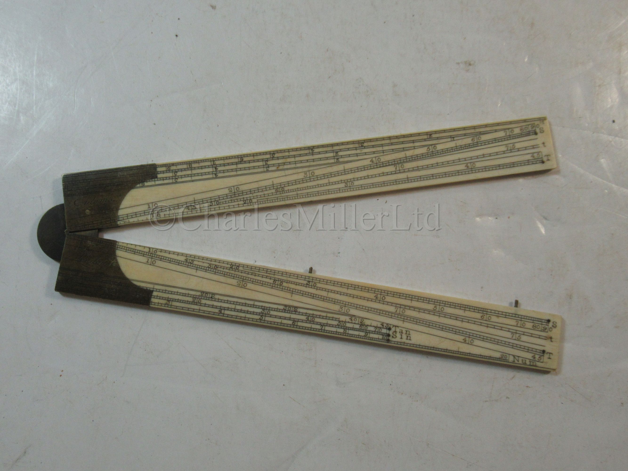 Ø A FOLDING IVORY AND BRASS SECTOR BY ADAMS, LONDON, CIRCA 1790 & 4 protractors - Image 6 of 9