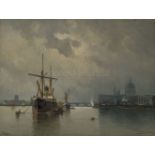 PAUL VILLARS (FRENCH, 19TH/20TH CENTURY); Shipping in the Pool of London with St Paul's and London