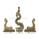 A PAIR OF ADMIRALTY PATTERN DECORATIVE BRASS DOLPHINS FOR A BARGE OR PINNACE, PROBABLY 20TH CENTURY