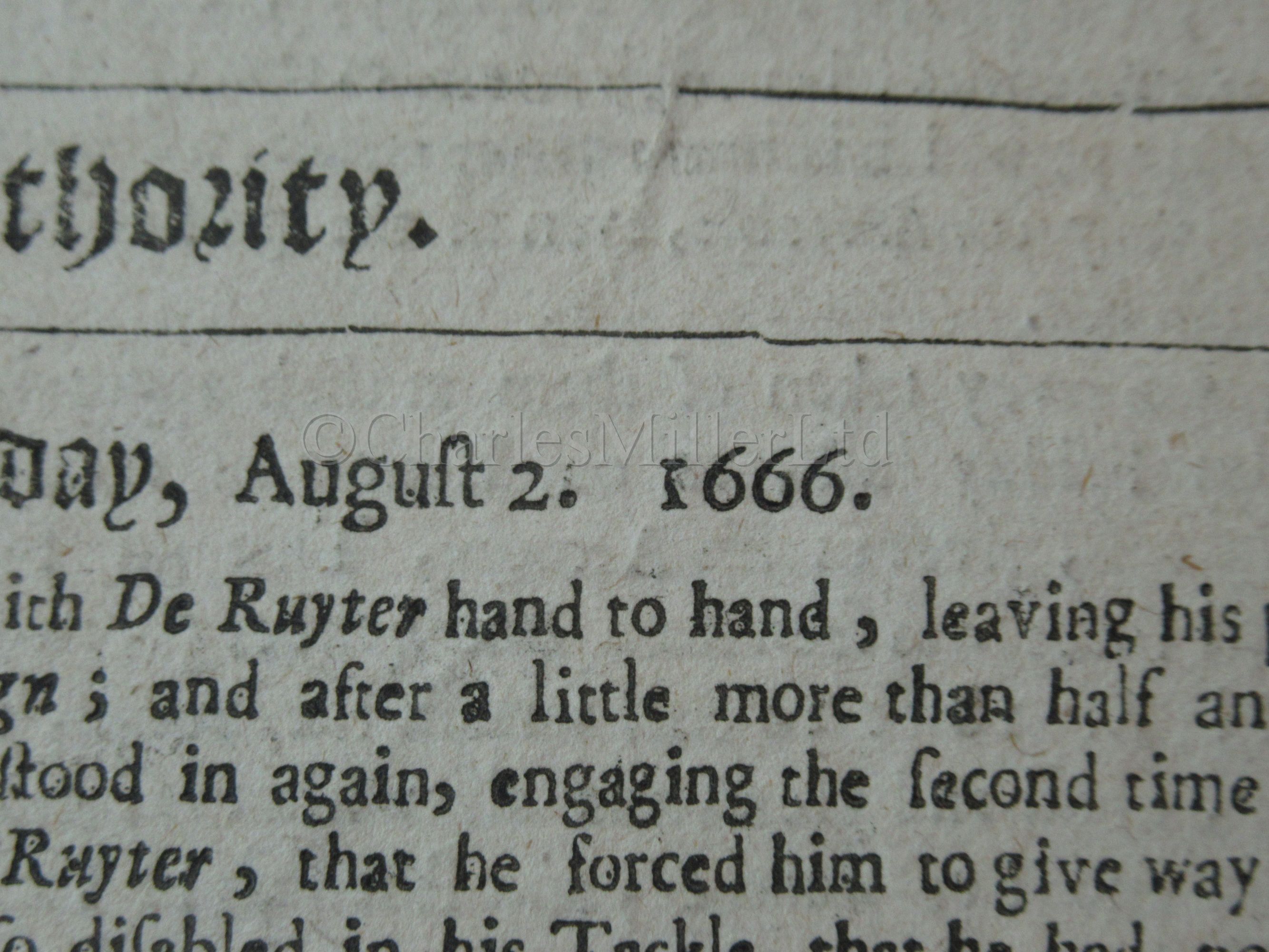 THE LONDON GAZETTE: AN ACCOUNT OF THE ST JAMES'S DAY BATTLE / BATTLE OF ORFORDNESS, 4TH AUGUST 1666 - Image 2 of 5