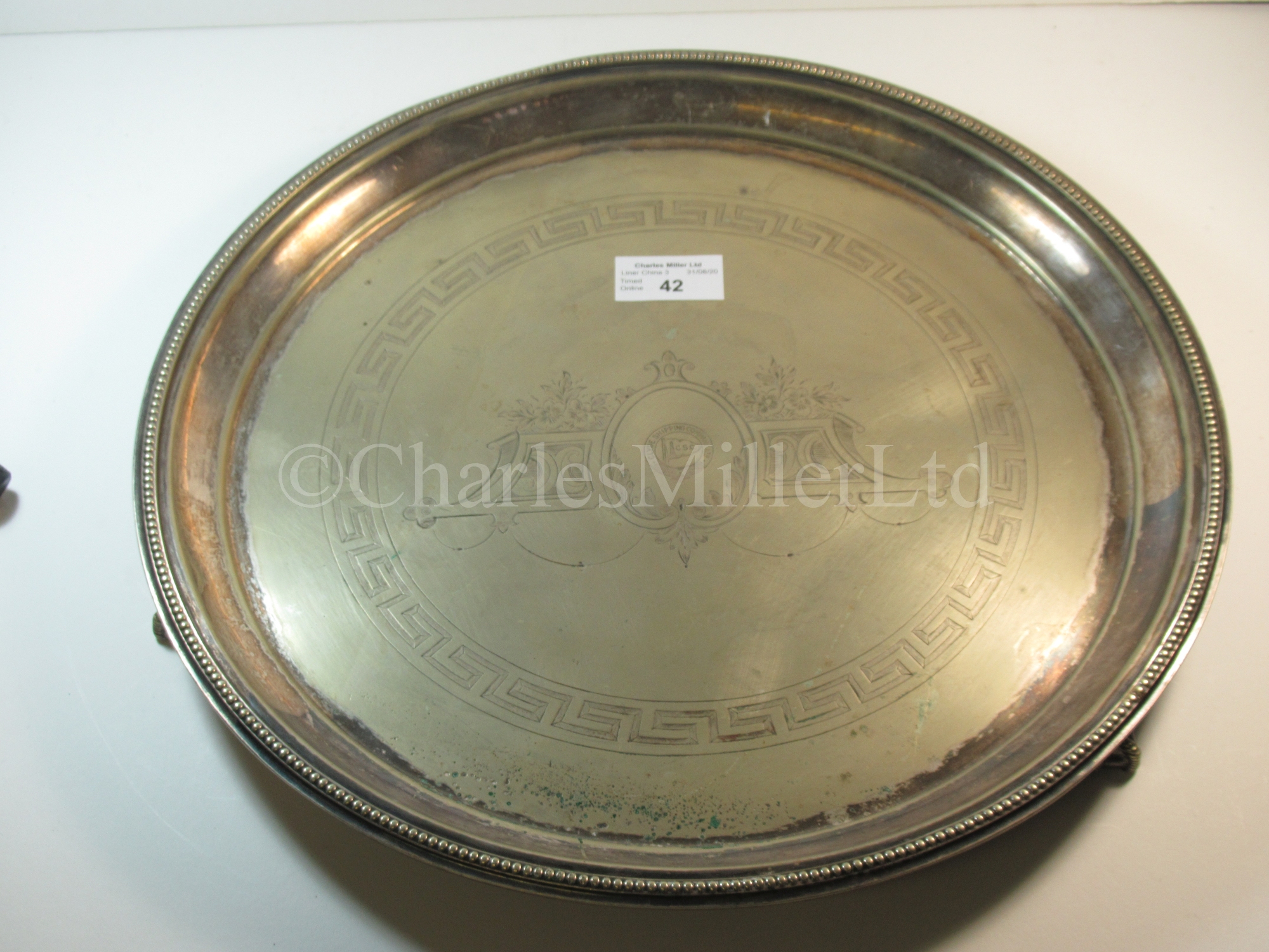 A Clyde Shipping Company Ltd plated serving tray, with three feet