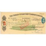 A Cunard Steam-Ship Company Ltd cheque