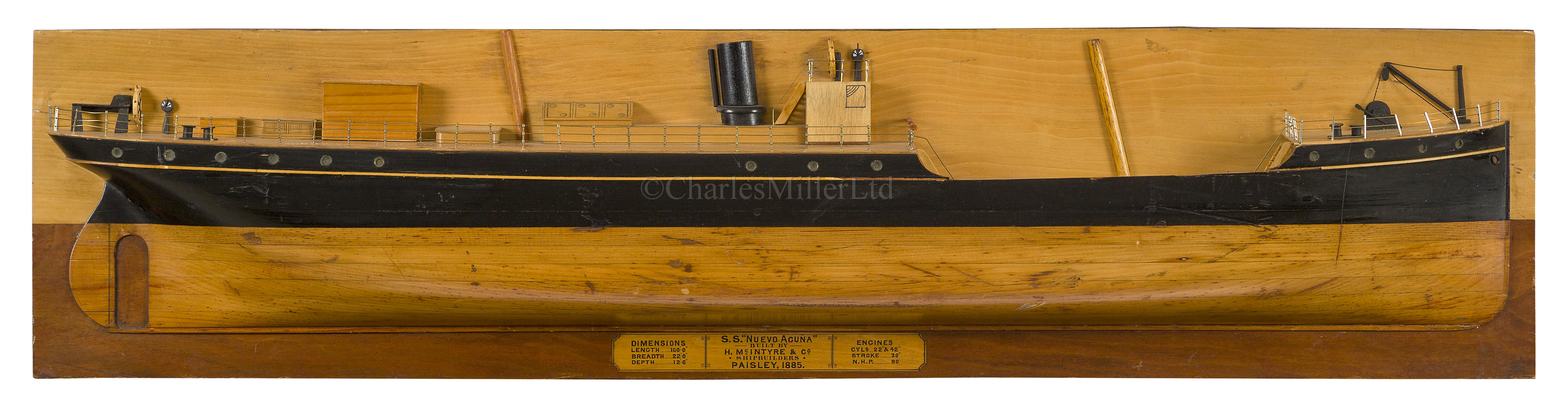 A BUILDER'S HALF-BLOCK MODEL FOR THE S.S NUEVO ACUNA, BUILT BY H. MCINTYRE & CO., PAISLEY, 1885