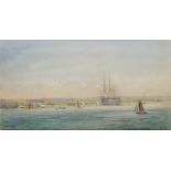 IRWIN BEVAN (BRITISH, 1852-1940): H.M.S. 'Victory' in Portsmouth Harbour