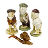 THREE EDWARDIAN CARICATURE SPORTING FIGURINES BY JOHN HASSALL FOR DUNLOP, RECOVERED FROM THE WRECK