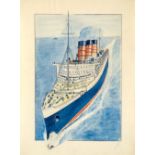 ? GEOFFREY RICHARD MORTIMER (BRITISH, 1895-1986): The Queen Mary At Sea
