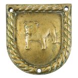 A BRASS BADGE FROM H.M.S. BULLDOG, CIRCA 1930