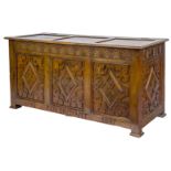 A LARGE CHEST MADE FROM FOUDROYANT OAK BY GOODALL, LAMB & LEIGHWAY, CIRCA 1898