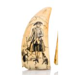 Ø A 19TH CENTURY SCRIMSHAW DECORATED WHALE'S TOOTH