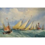 EDWIN WEEDON (BRITISH, 1819–1873); Yachting, Racing off Cowes Rounding the Lightship