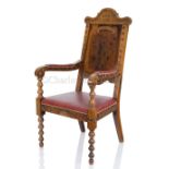 AN EARLY VICTORIAN ARM CHAIR MADE FROM THE TIMBER OF H.M.S. TEMERAIRE