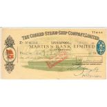 A CUNARD STEAM-SHIP COMPANY LTD CHEQUE