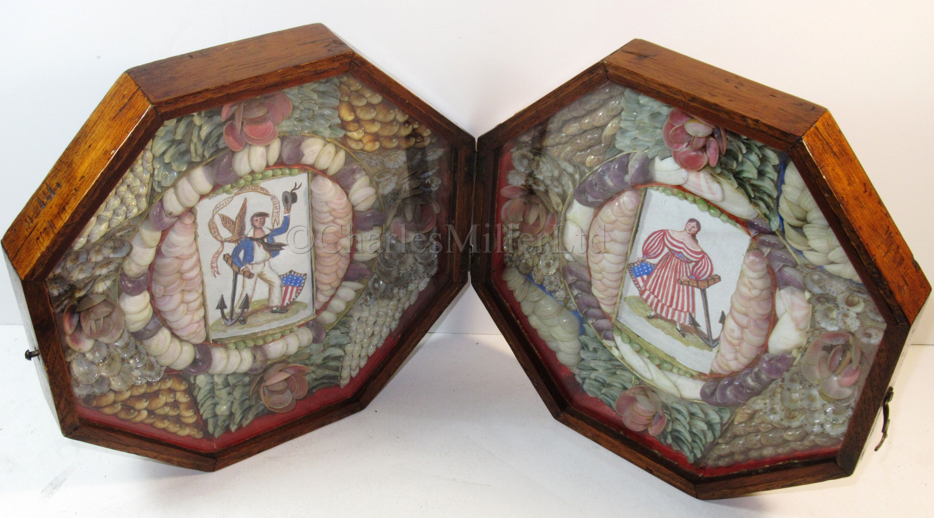 A RARE AMERICAN DOUBLE SHELLWORK VALENTINE WITH SAILOR'S WATERCOLOUR INSERTS, CIRCA 1840 - Image 10 of 19