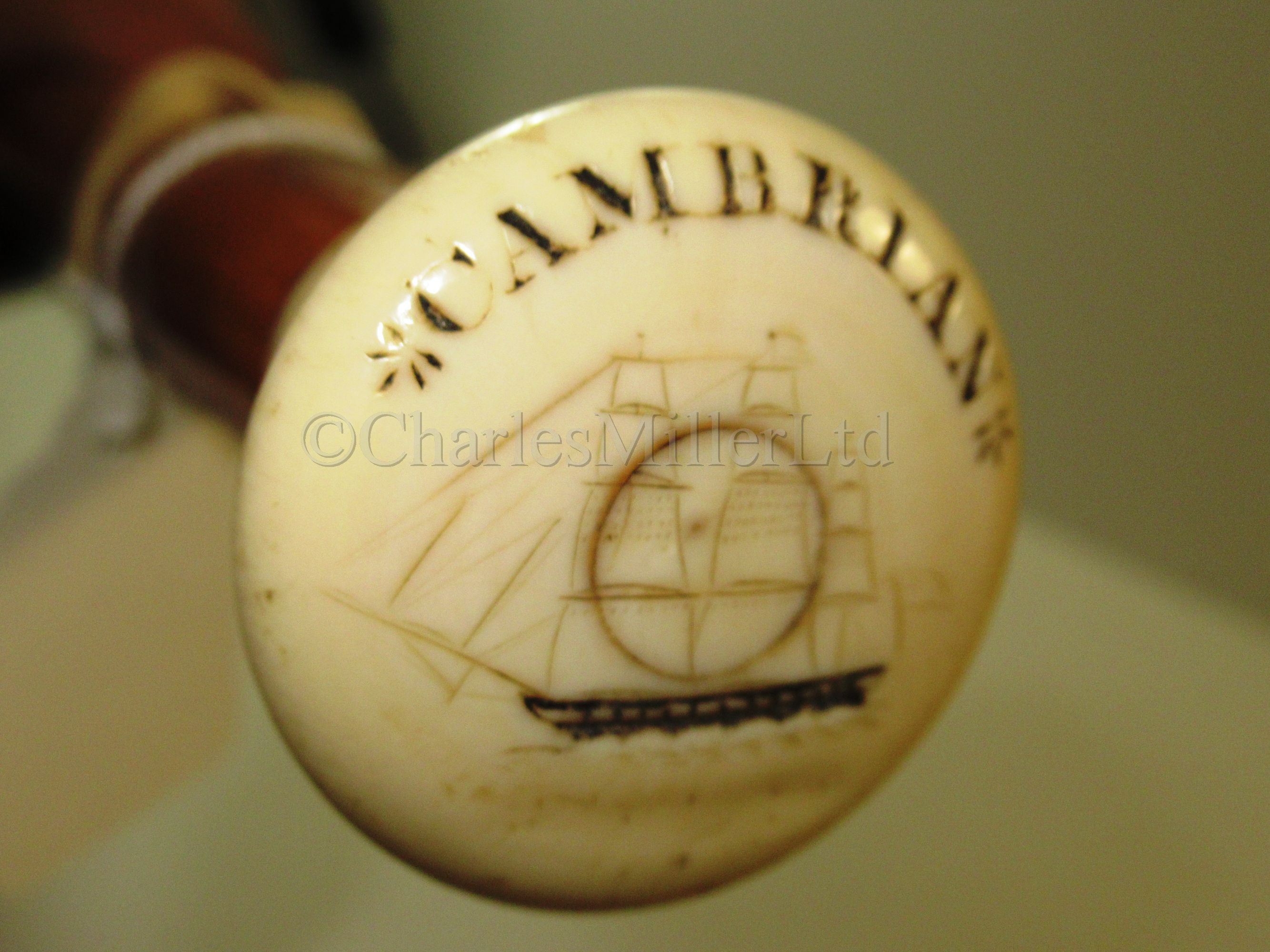 Ø A 19TH CENTURY MALACCA AND MARINE IVORY WALKING STICK COMMEMORATING THE WHALER CAMBRIAN - Image 3 of 4