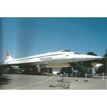 Concorde Captain Harry Linfield signed 12 x 8 colour Concorde photo on tarmac. Good Condition. All