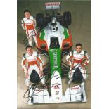 Formula 1 Force India Motor Racing 2010 team 12 x 8 photo of three drivers in with car in race