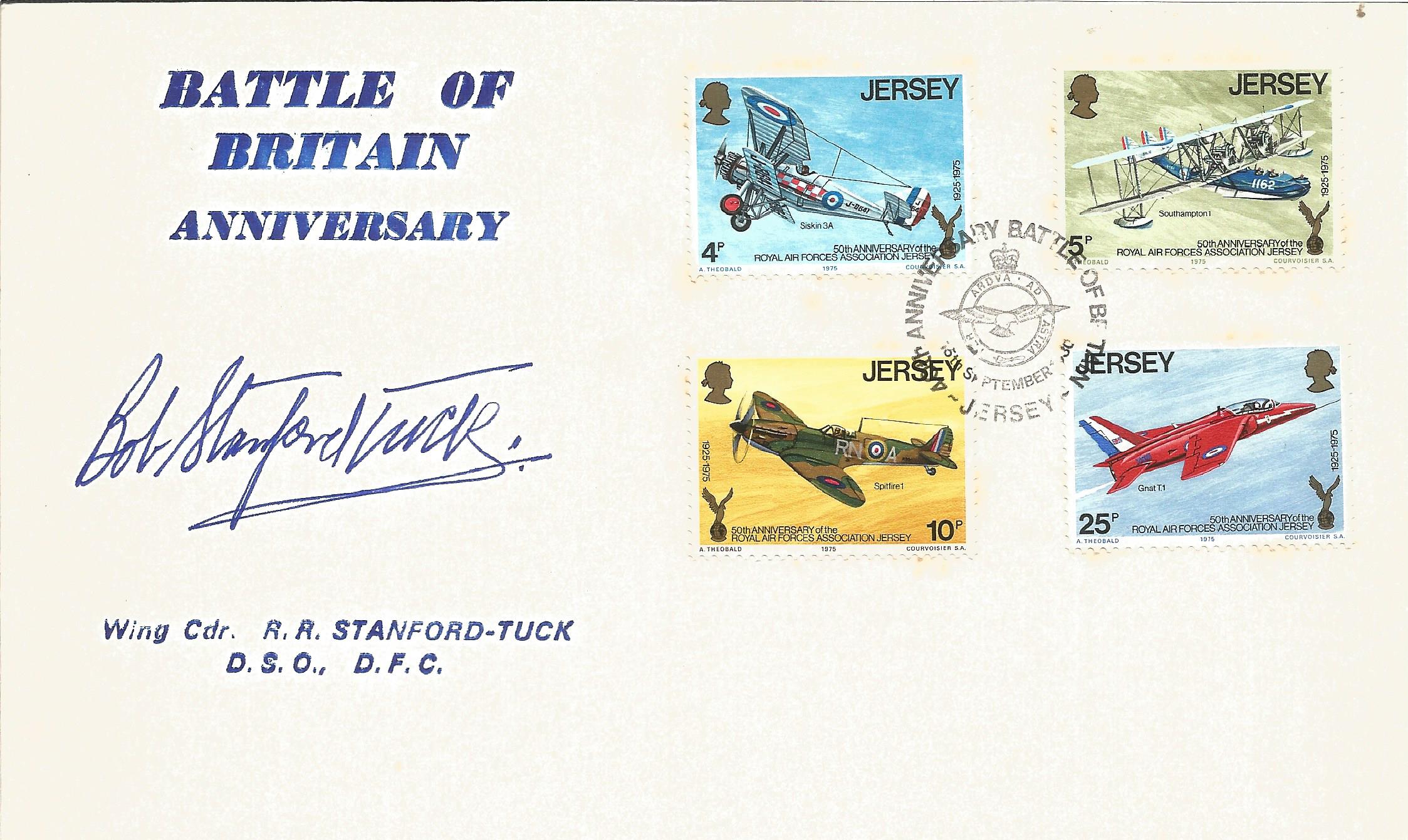WW2 fighter ace Robert Stanford Tuck signed Battle of Britain anniversary FDC Jersey. Good