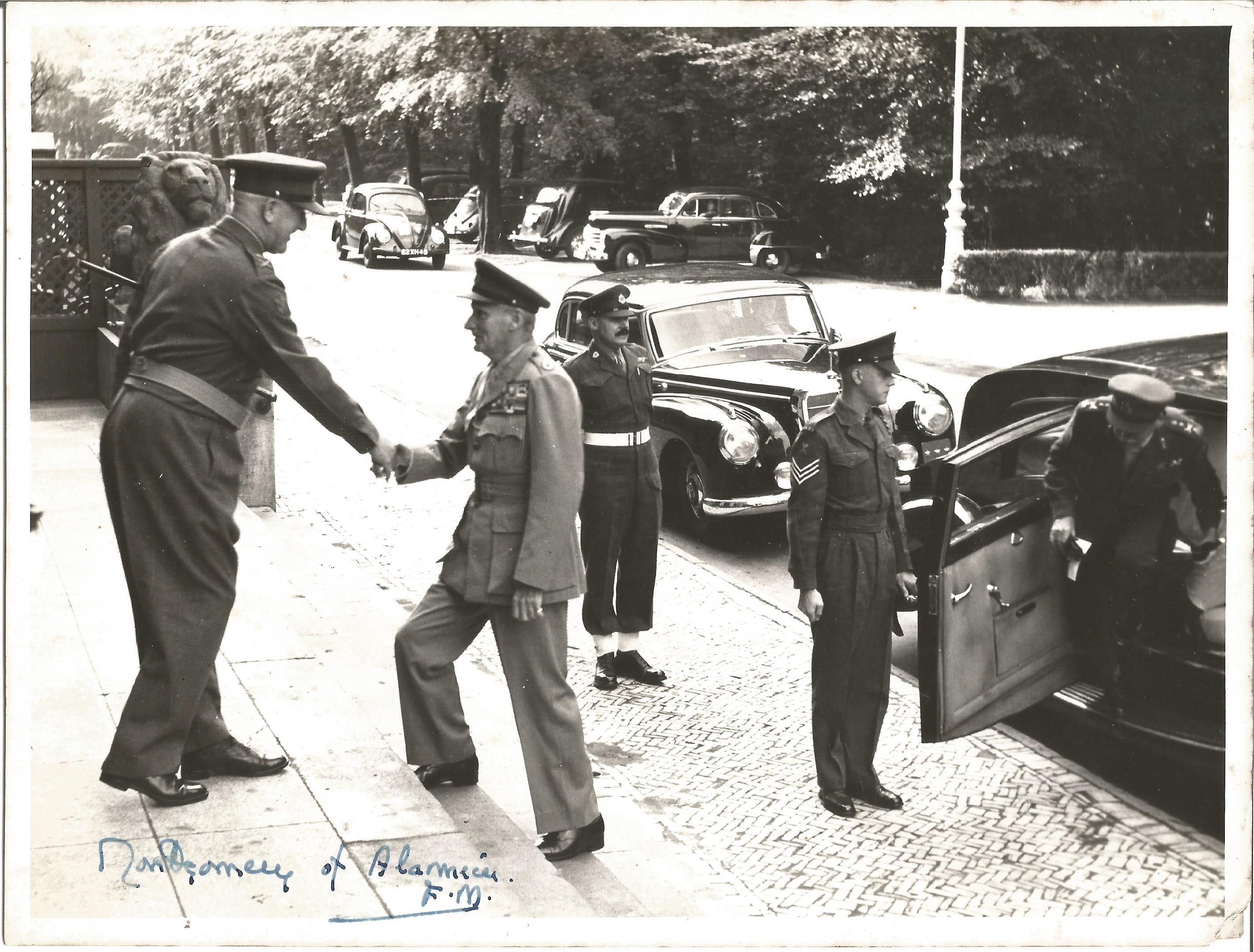 FM Lord Montgomery signed 8 x 6 photo arriving at Headquarters British Forces Berlin in about